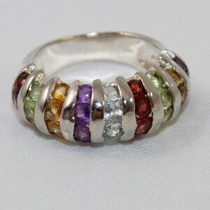 Vintage UTC Sterling Silver Multi-Gemstones Domed Ring Garnet Citrine Topaz